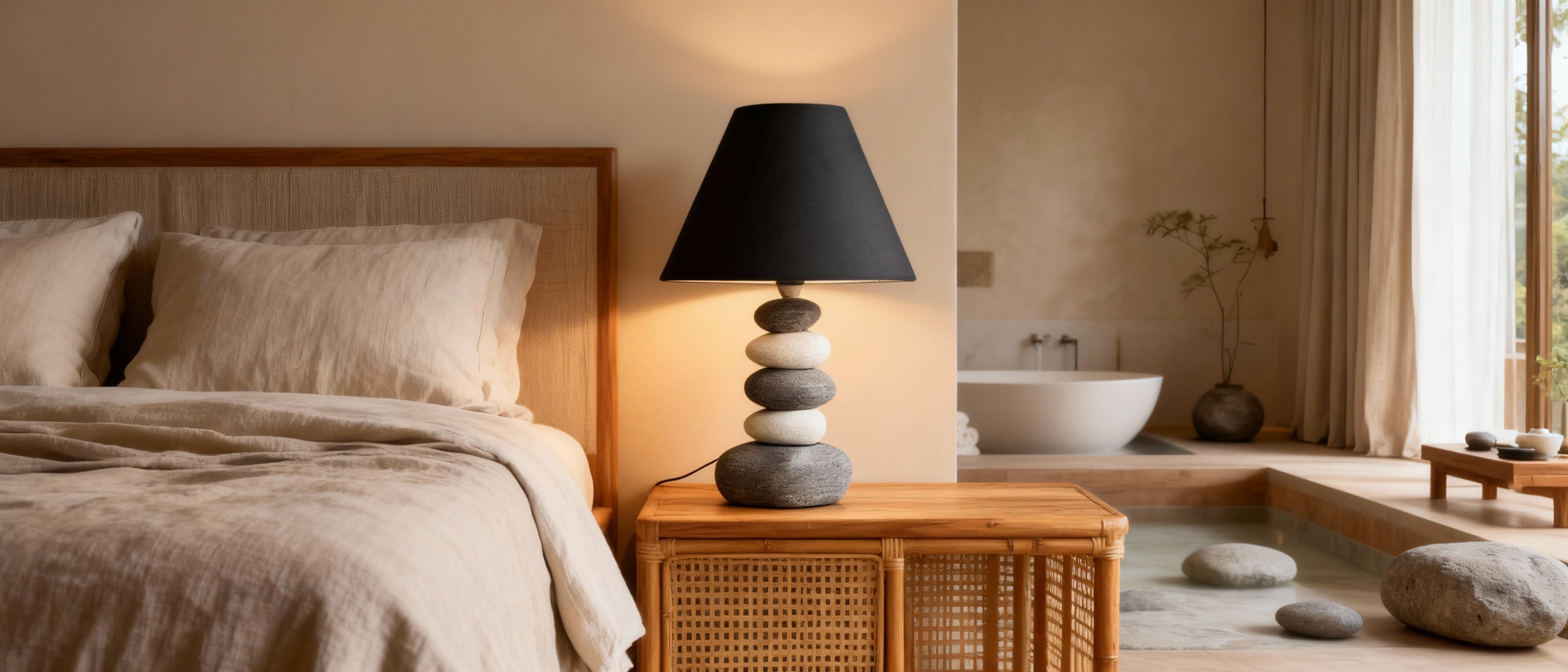 lampe de chevet originale dans un fond blanc grisé